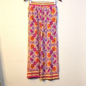 Haute Hippie Purple & Orange Wide Leg Pants with Bohemian Print XS